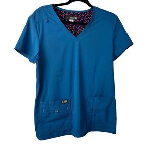 Koi Basic Becca V-Neck Stretchy Royal Scrub Top Size Medium